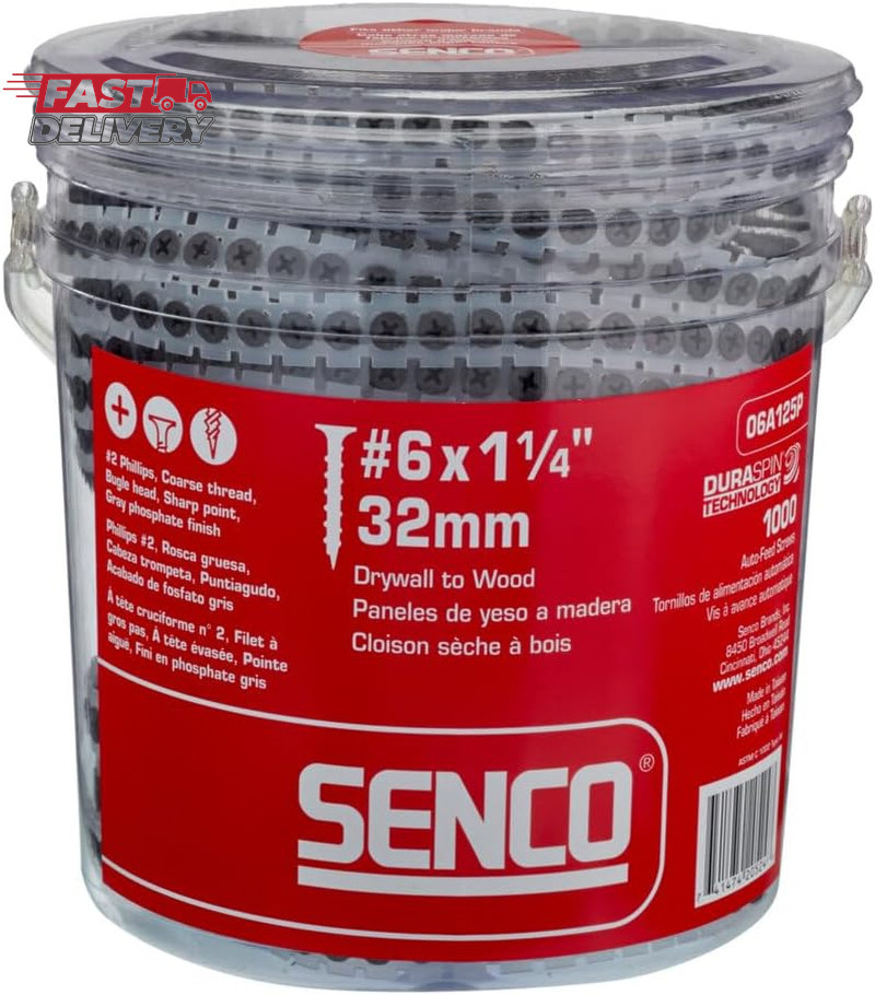 SENCO 06A125P Duraspin No. 6 X 1-1/4-Inch Collated Screw, 1 1/4 Drywall to Wood