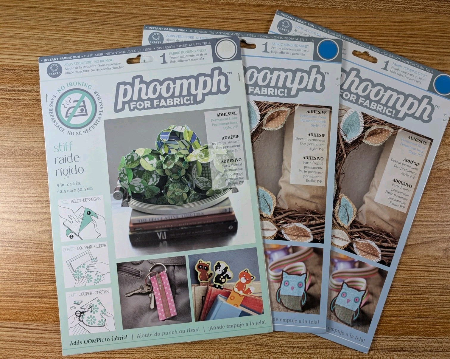 3 Coats & Clark PHOOMPH For Fabric! Instant Adhesive Bonding Sheets White & Blue