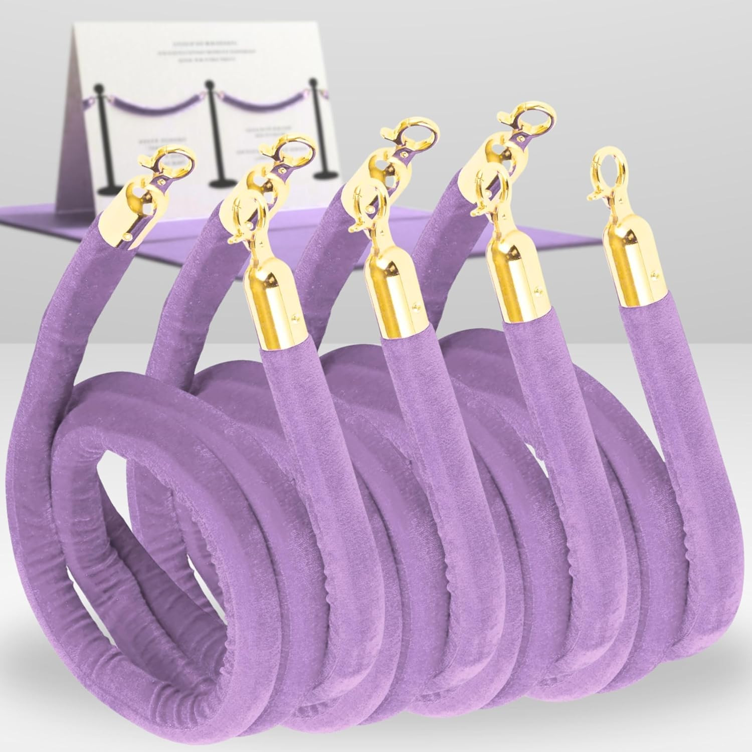 4 PСS Station Set for Parties - Light Purple Velvet Ropes for Hotel Lobby VIP