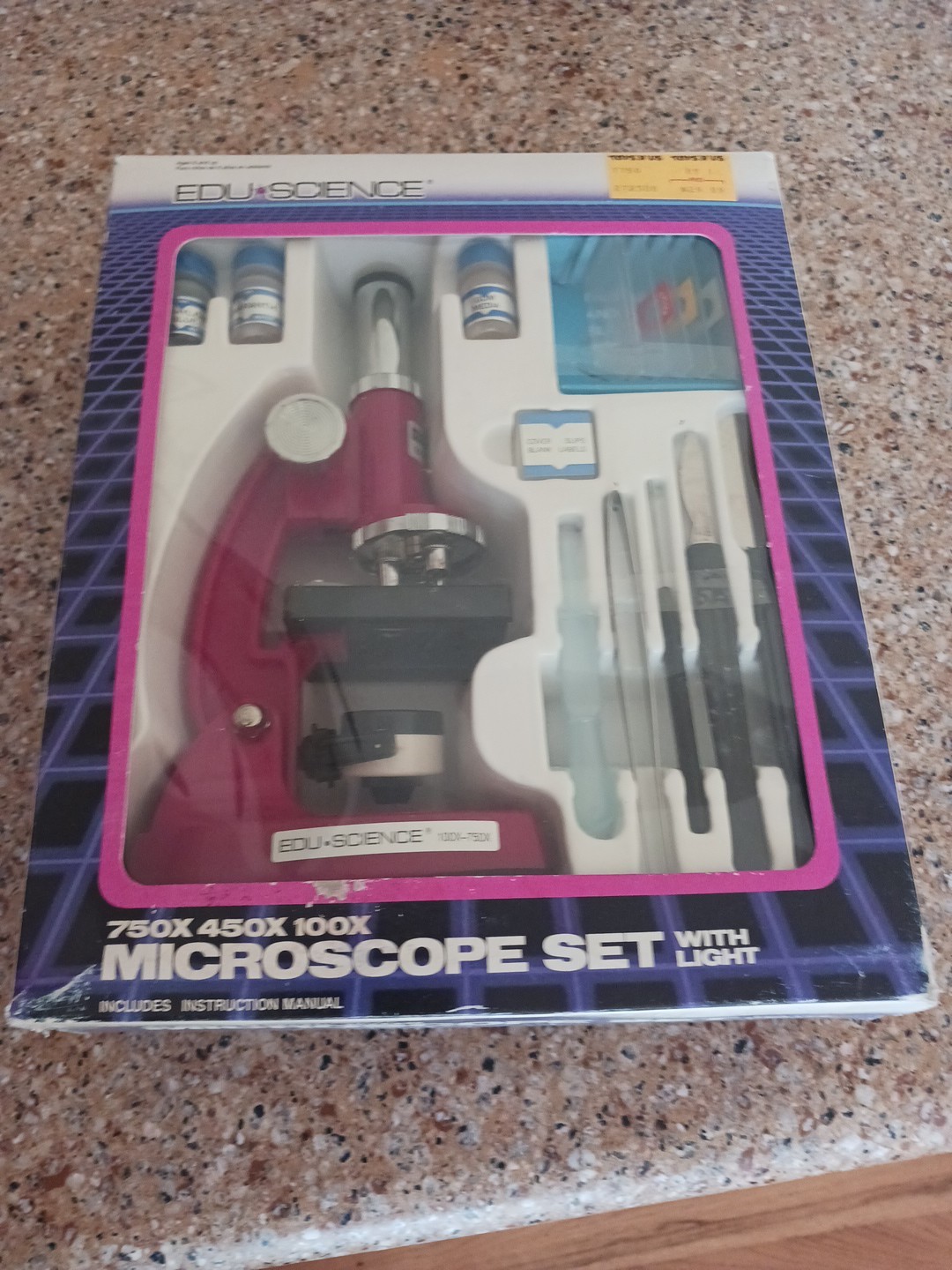 1989 Edu Science 750x 450x 100x Microscope Set W/light New