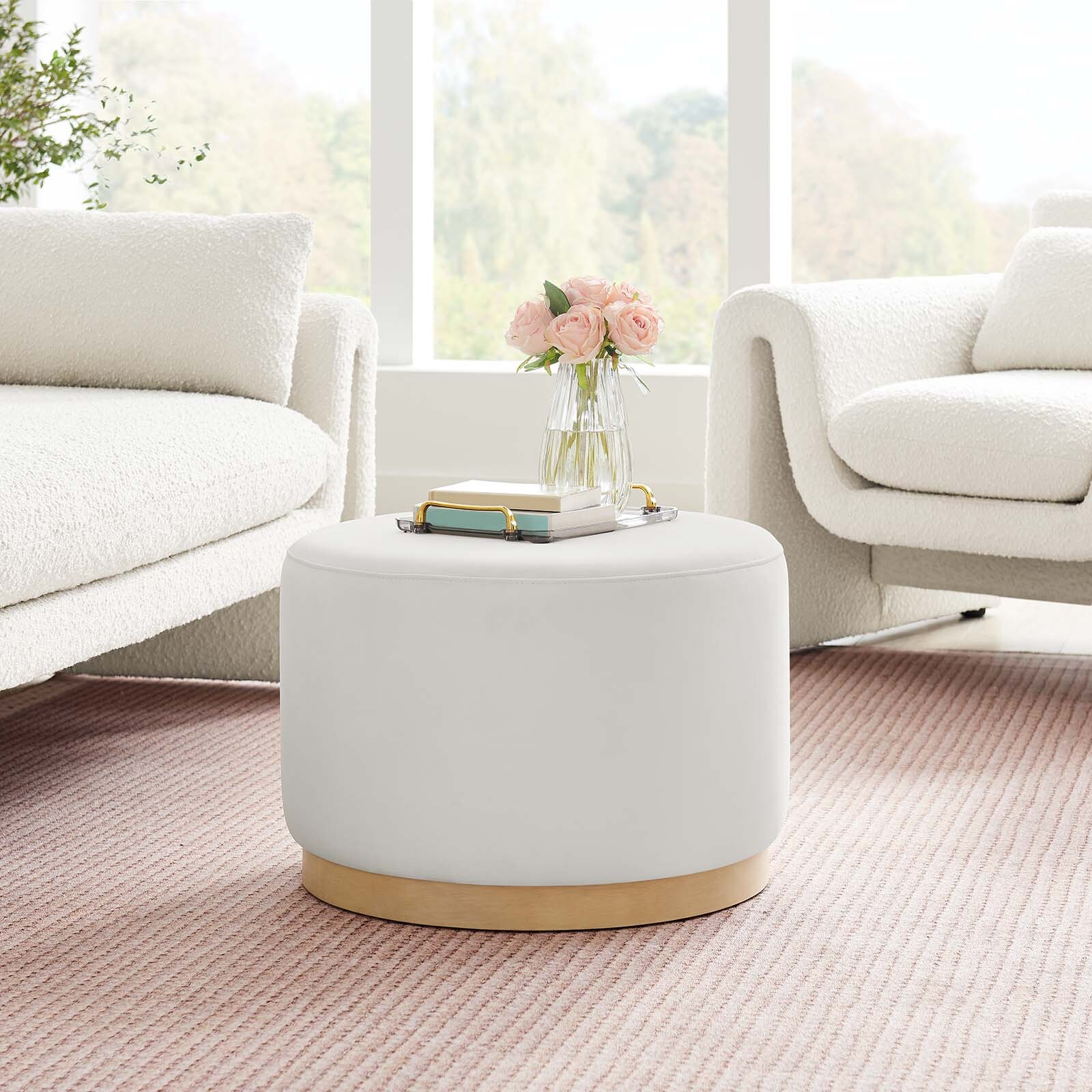 Modway Large 23" Round Performance Velvet Upholstered Ottoman