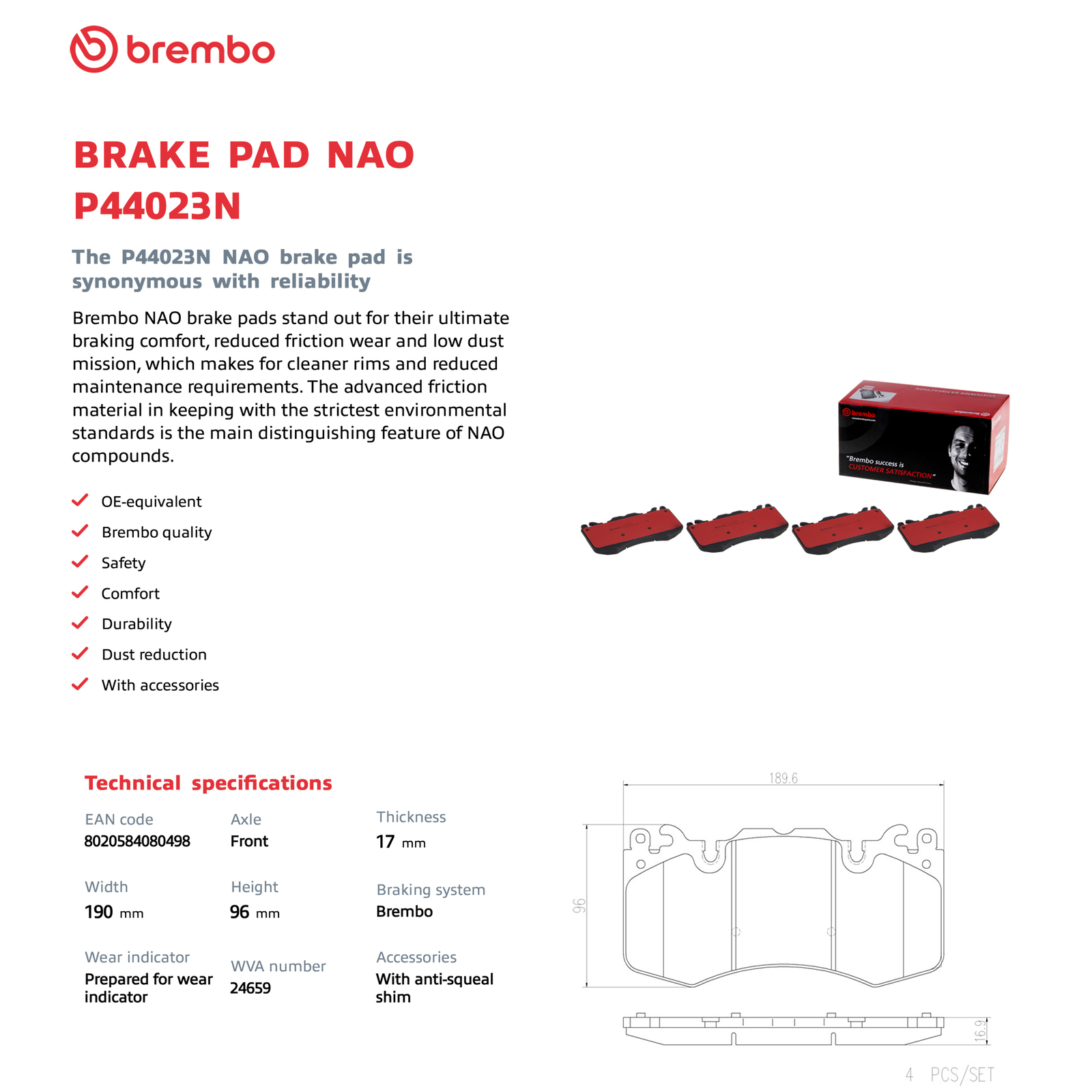 For 2010-22 Range Rover Brembo Performance Front Ceramic Brake Pads Set