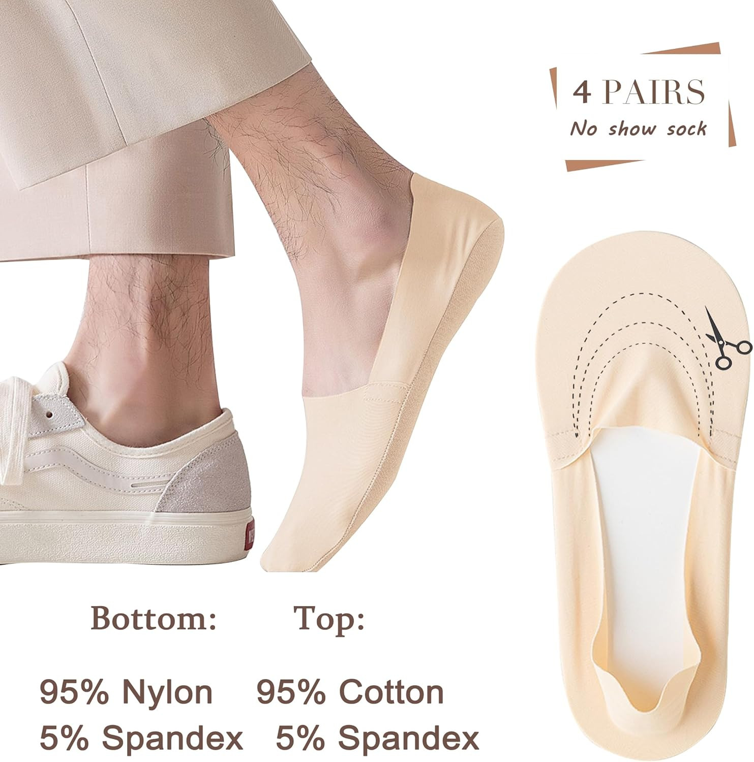 4 Pack Mens No Show Socks Thin Non Slip Low Cut Liner Socks Invisible for Flats