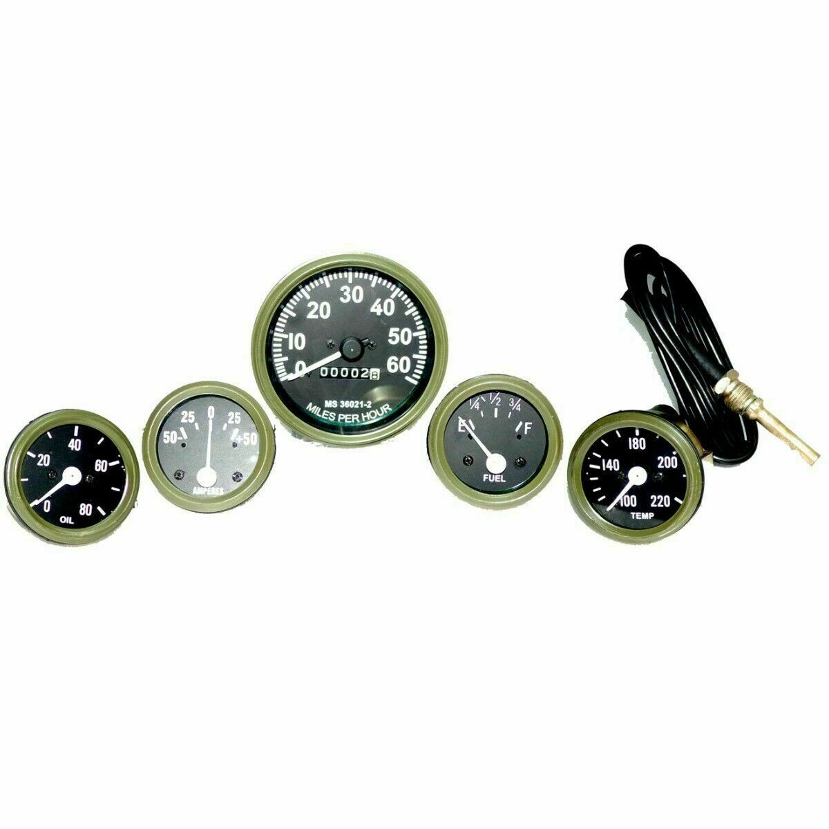 Gauges Kit Speedometer Temp Oil Fuel Ampere For Willys MB Jeeps Ford GPW