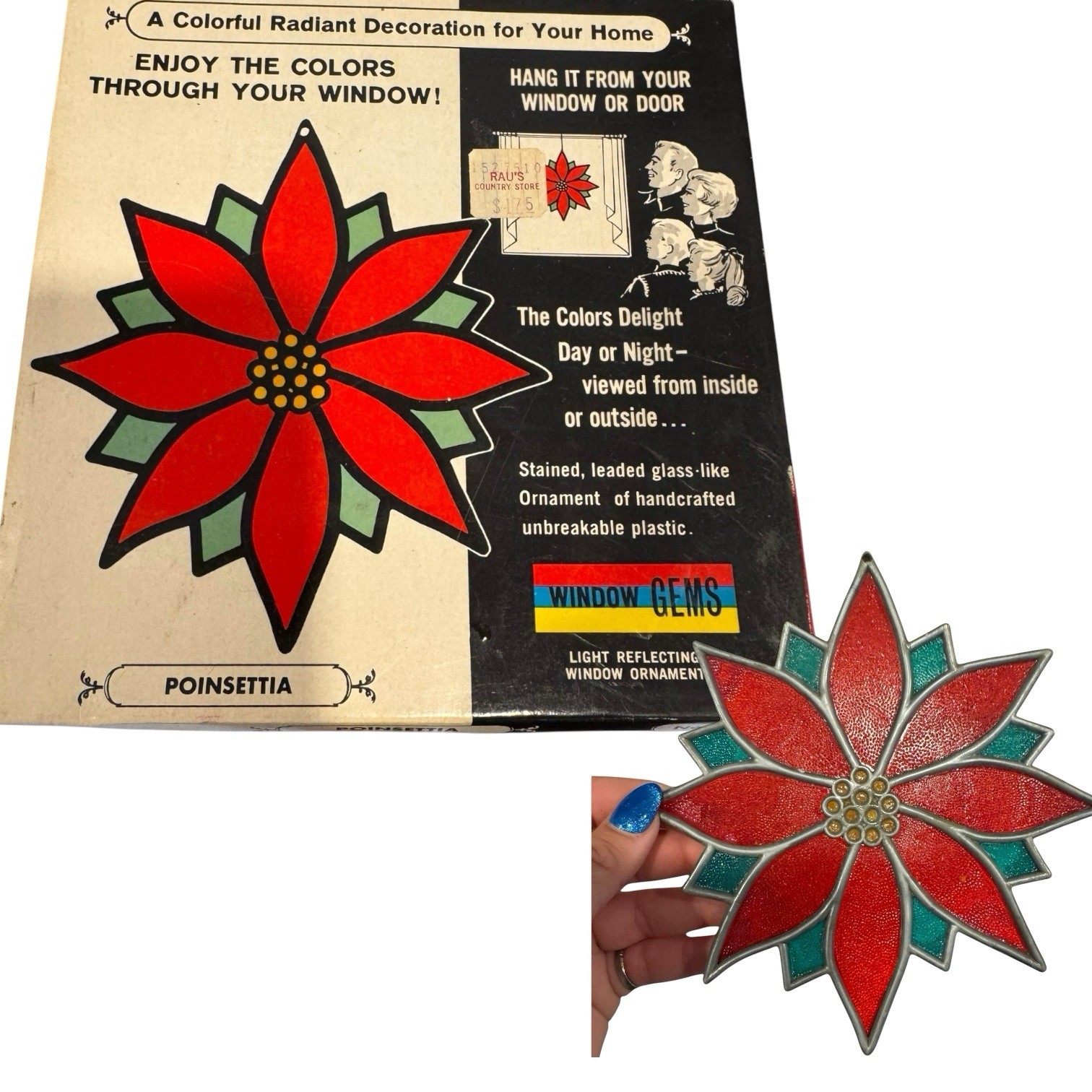 VTG MCM 1960 Window Gem Sun Catcher Poinsetta New Colorful Retro 1965 NY Festiv