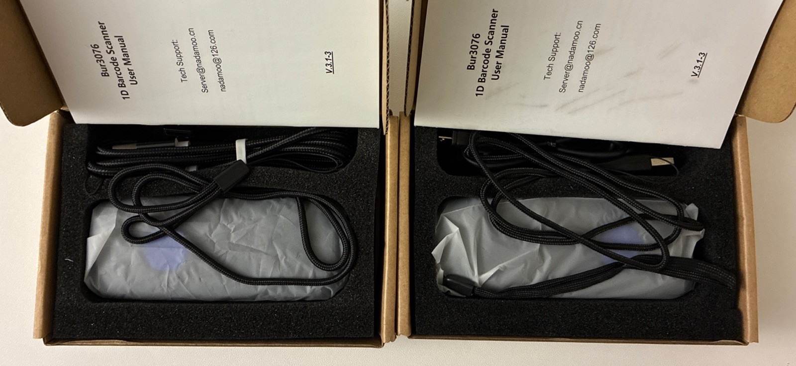 2 NADAMOO Wireless Barcode Scanners Model Bur3076 box & Instructions/cards Good
