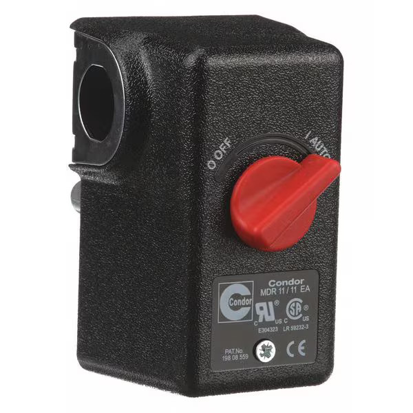 Condor Usa Pressure Switch, Standard, DPST, 1 Ports, 1/4" NPT, 20 to 105 psi