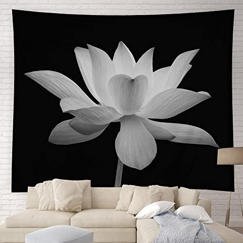 YSATNSFT Lotus Tapestry Black and White Flower 51"L x 59.1"W Black White