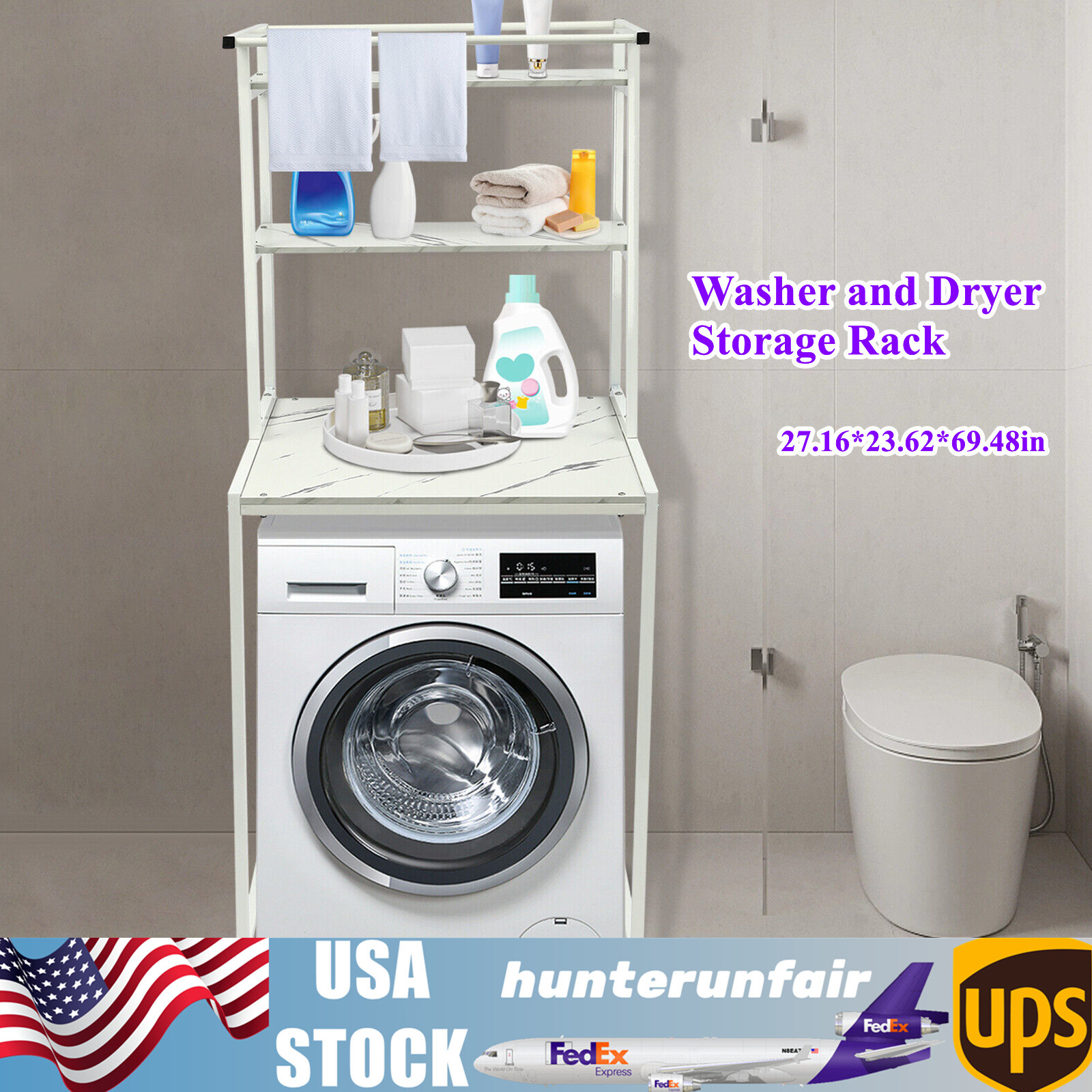 Washer and Dryer Storage Shelf 3 Tiers Clothes Drying Rack Floor Mount