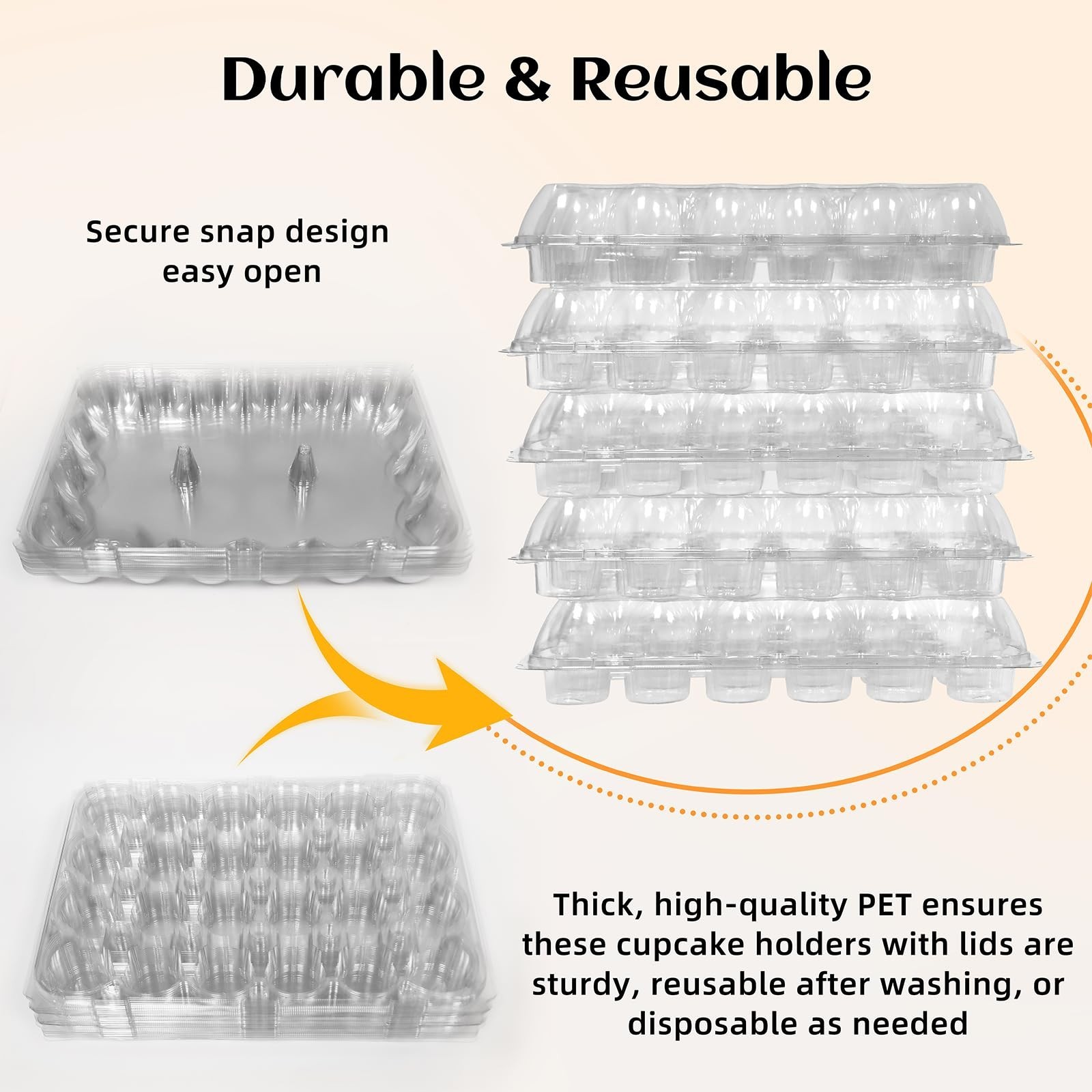 WIKDAY Plastic Cupcake Containers with Liners, 24 Count x 10 Sets | Clear Cup...