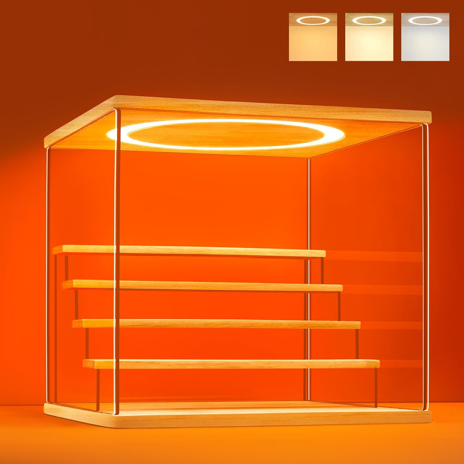 Acrylic Display Case LED Light 5 Tier Clear Showcase Dustproof Cabinet for Toys