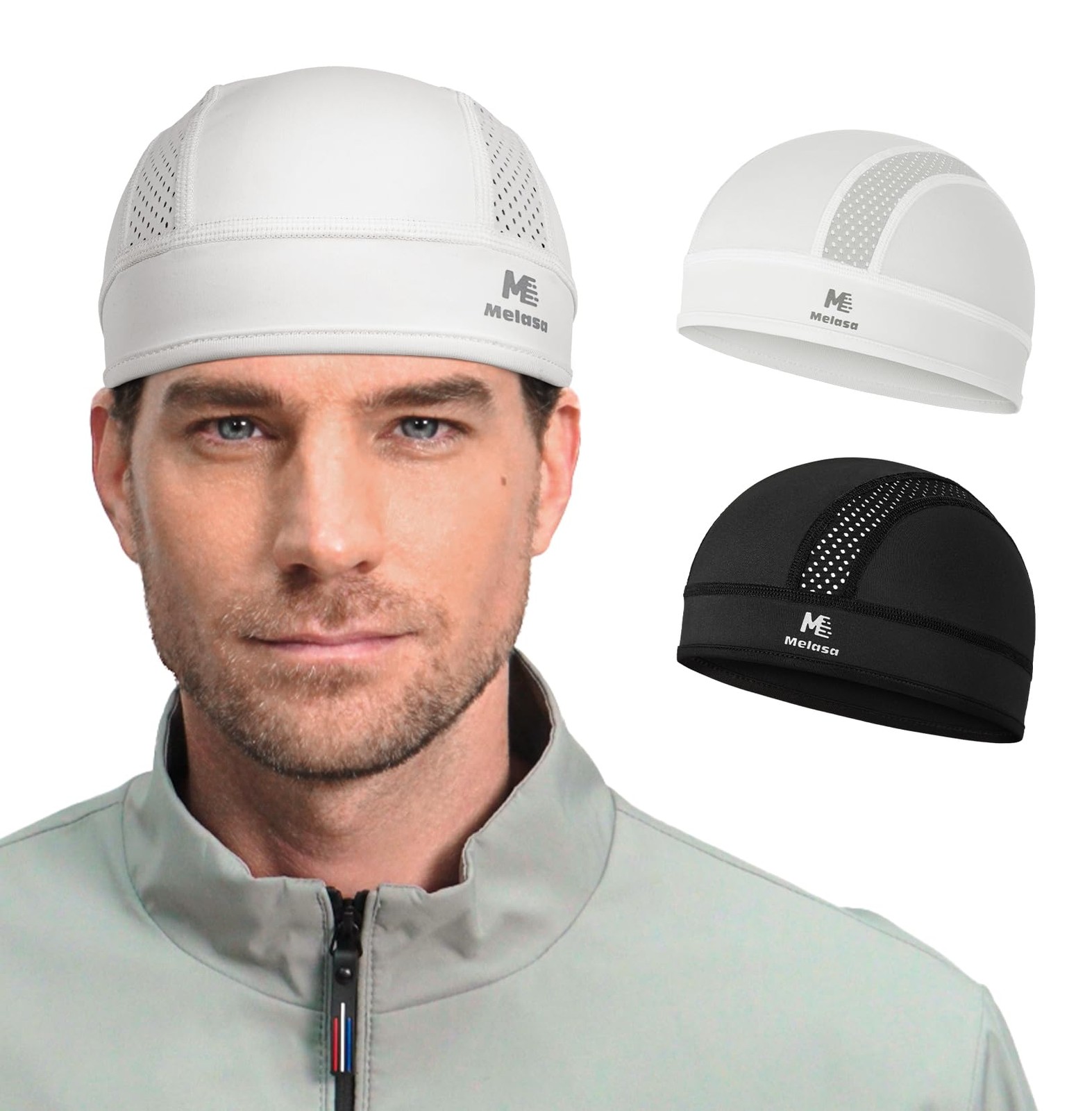 MELASA Microfleece Skull Cap Helmet Liner, Breathable One Size, Black & White