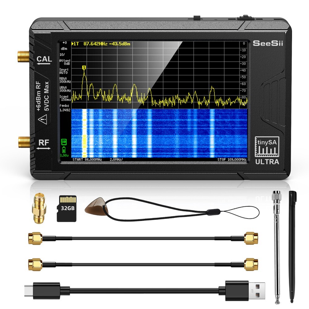 SeeSii Tiny Spectrum Analyzer TinySA ULTRA 4" LCD 100kHz-5.3GHz & 32GB Card