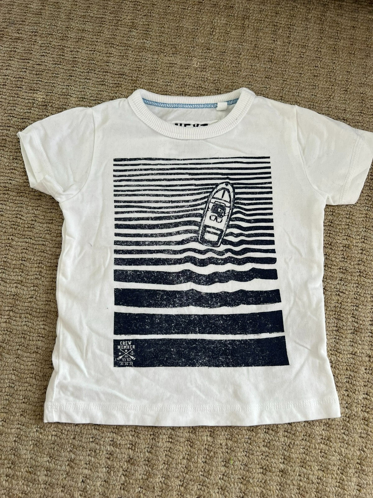 Next - 9-12 Months Short Sleeve Top T-Shirt - White - Blue Boat Detail