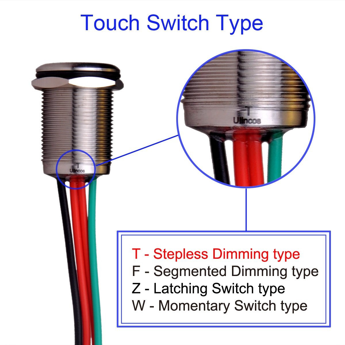 Touch Switch UT19T2 Stepless Dimming Switch DC 6V to 24V Blue LED Suitable fo