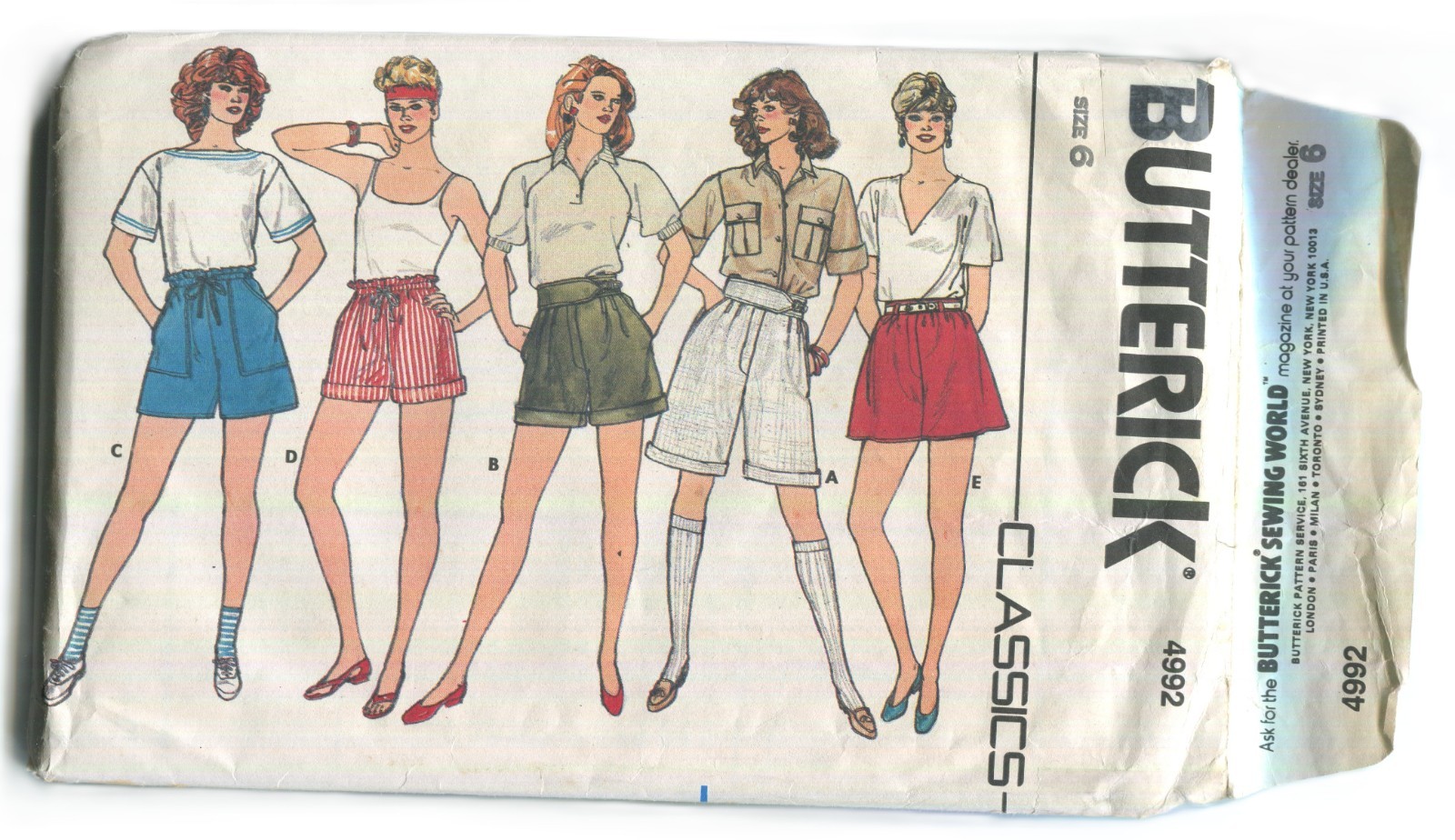BUTTERICK 4992 MISSES' Shorts W/ Variations SZ 6 UNCUT