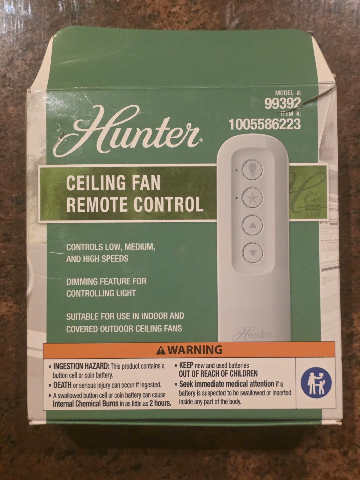 Hunter 99392 Universal 3 Speed Ceiling Fan Handheld Remote Control in White