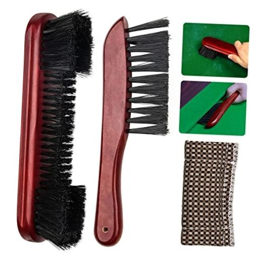 Pool Table Brush Cleaner Kit, Brush Made of Pure Solid Wood Burgundy-3-tool