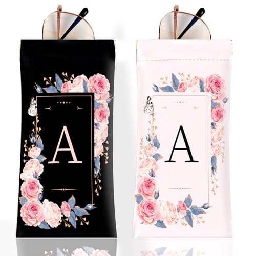 2Pcs Initial Letter Sunglass Eyeglass Glasses Case Soft PU Leather Letter a