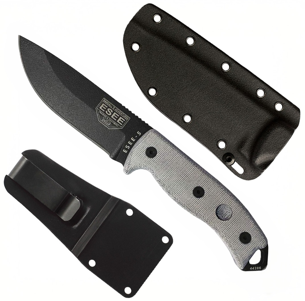 ESEE 5 5.25in 1095 Black Fixed Blade Micarta USA Kydex Sheath ESEE-5P-E