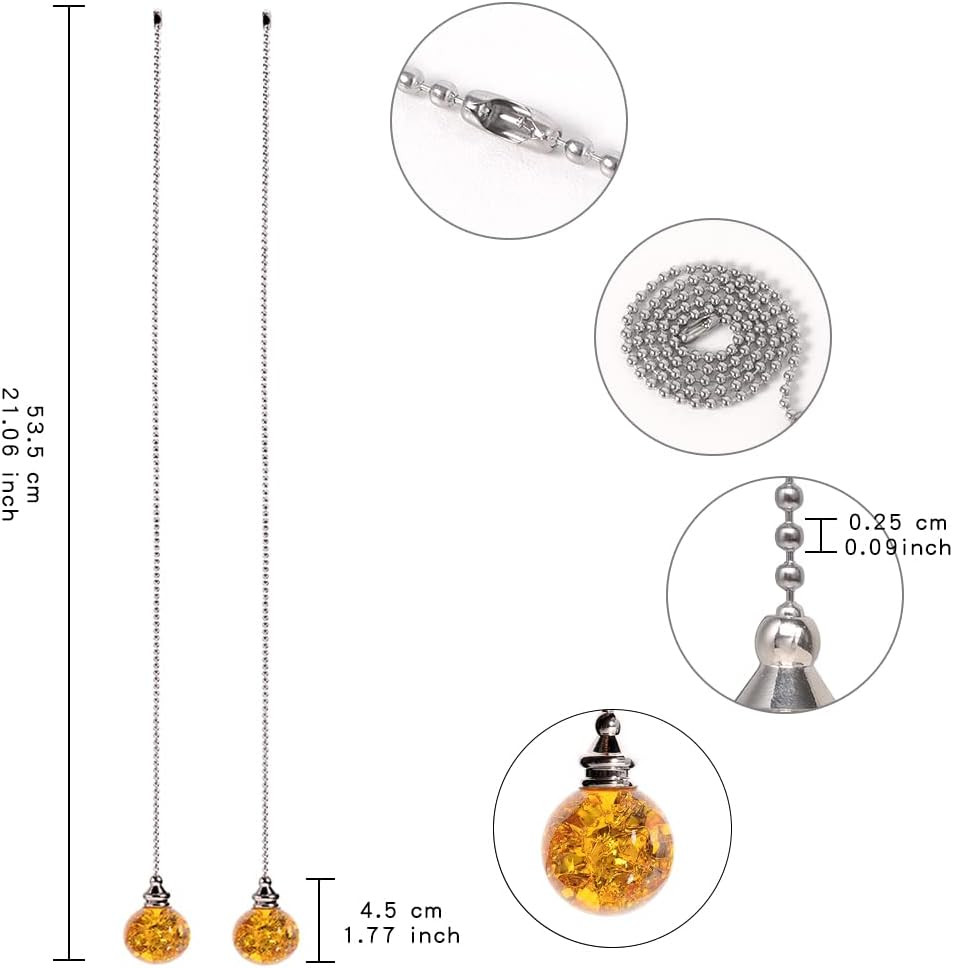 Amber Pull Crystal Glass Ice Cracked Ball Pull Chain for Ceiling Fan Light Decor
