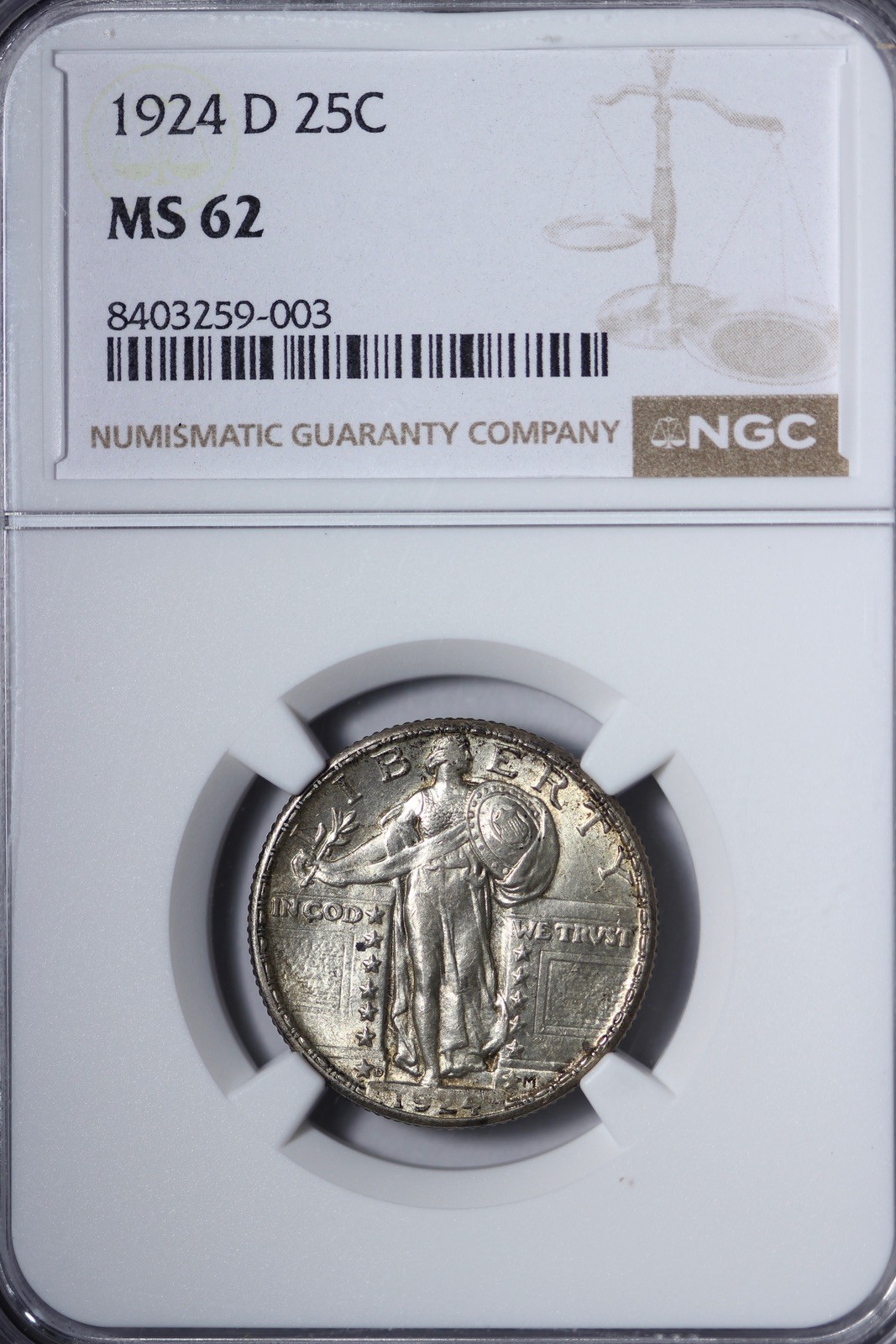 BU 1924-D Standing Liberty Quarter NGC MS62 Tougher Date! KZEMP