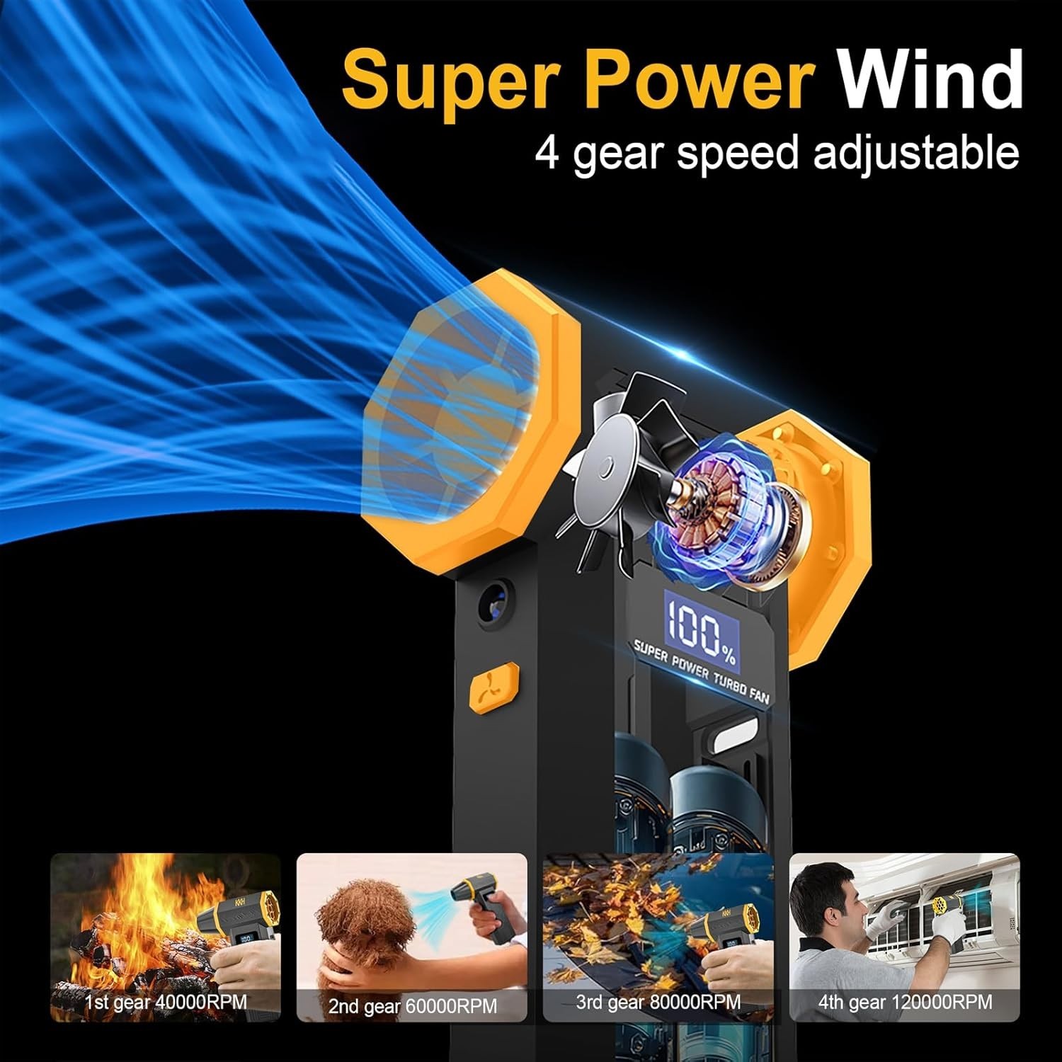 Portable Cordless Electric Air Duster - 120,000RPM Turbo Blower with LED Light