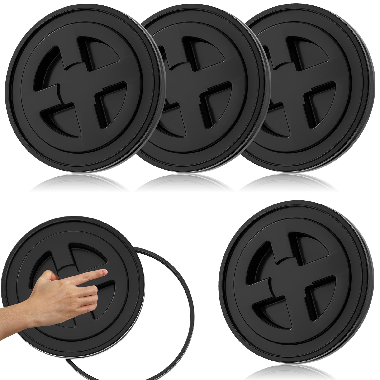 4 Pieces 5 Gallon Black Bucket Lids, 12inch Leak-proof Plastic Seal Screw Top...