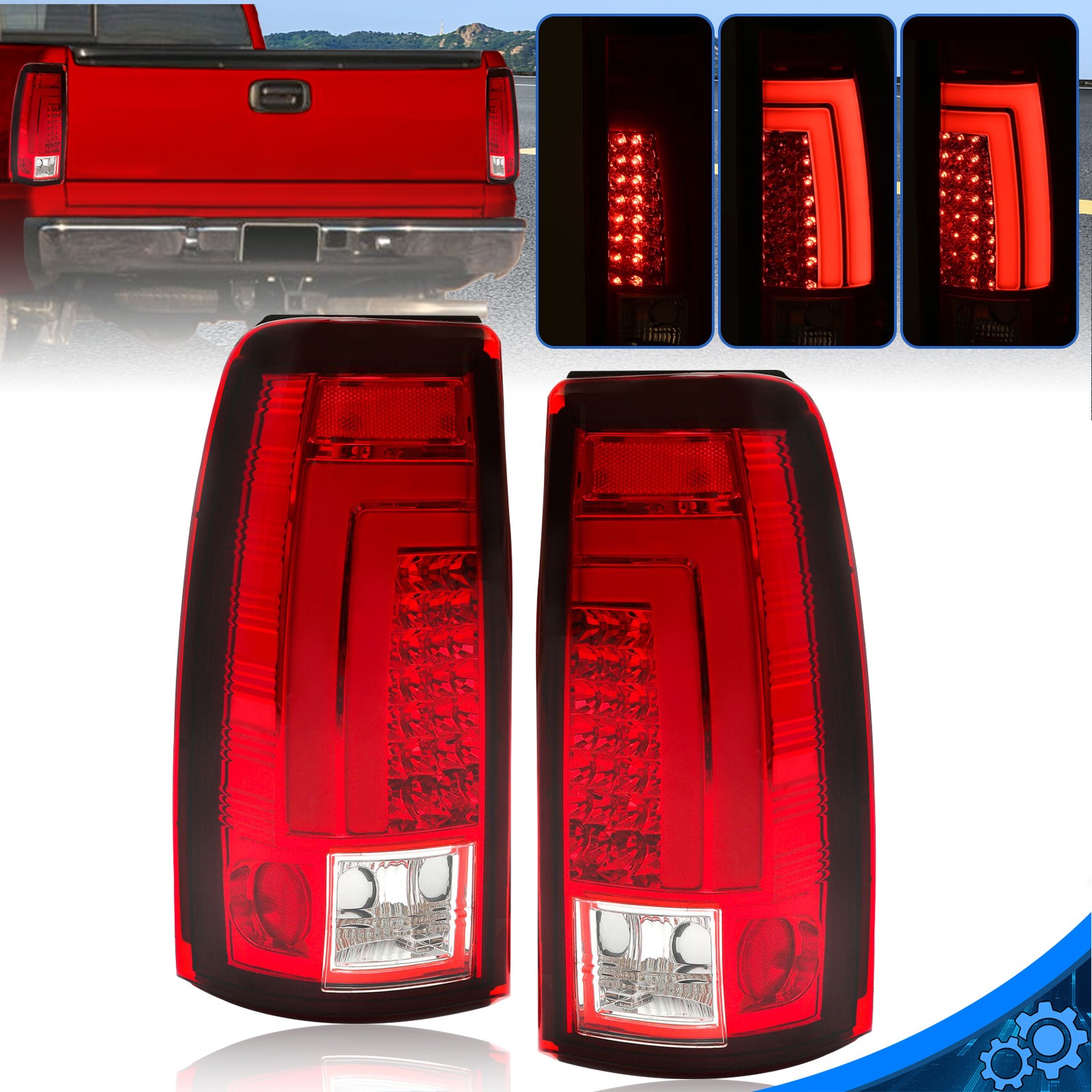 For 1999-2002 Chevy Silverado 1999-2007 GMC Sierra LED Tail Lights Brake Lamps