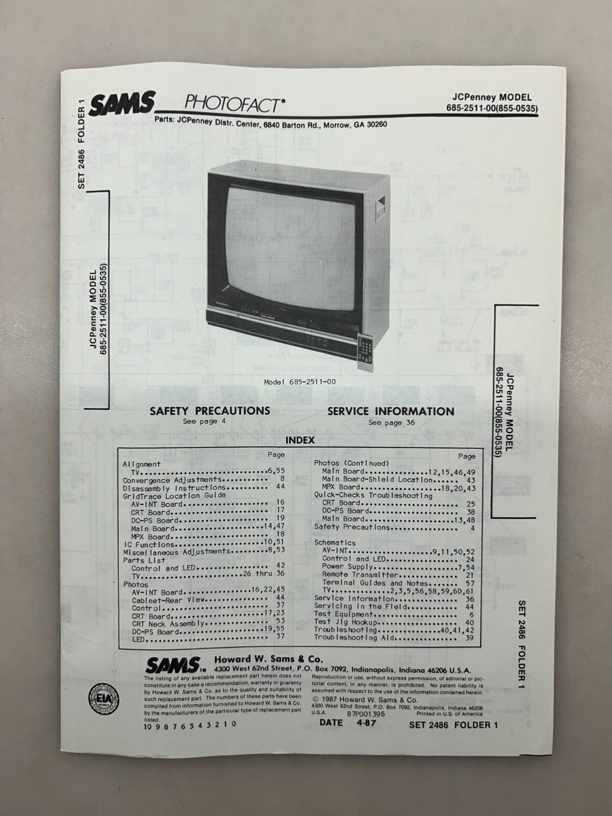 JCPenney 685-2511-00 Service Manual Sams Photofact Free Shipping