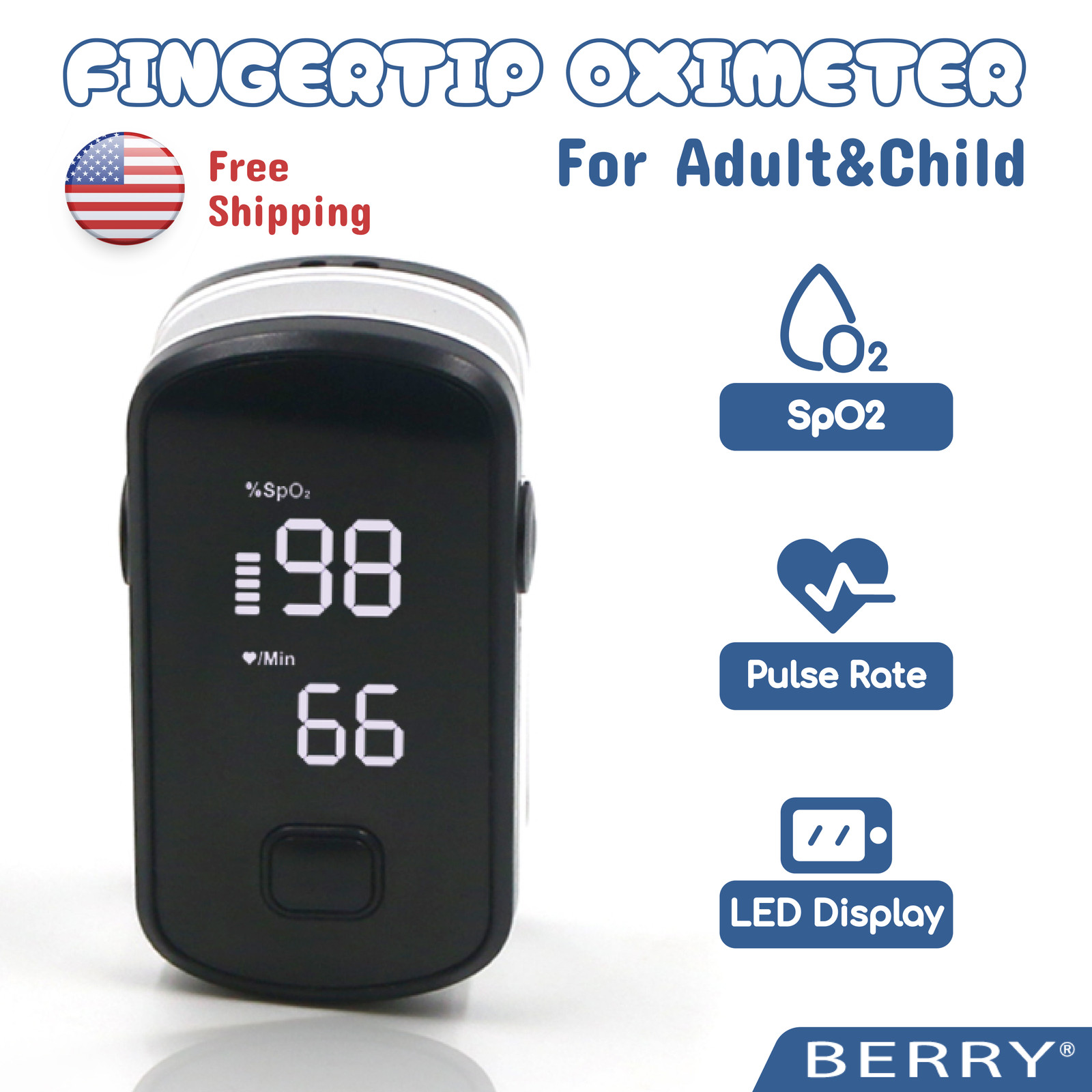 Accurate Pulse Oximeter LED Display Spo2 Pulse Rate Monitor for Adult and Child