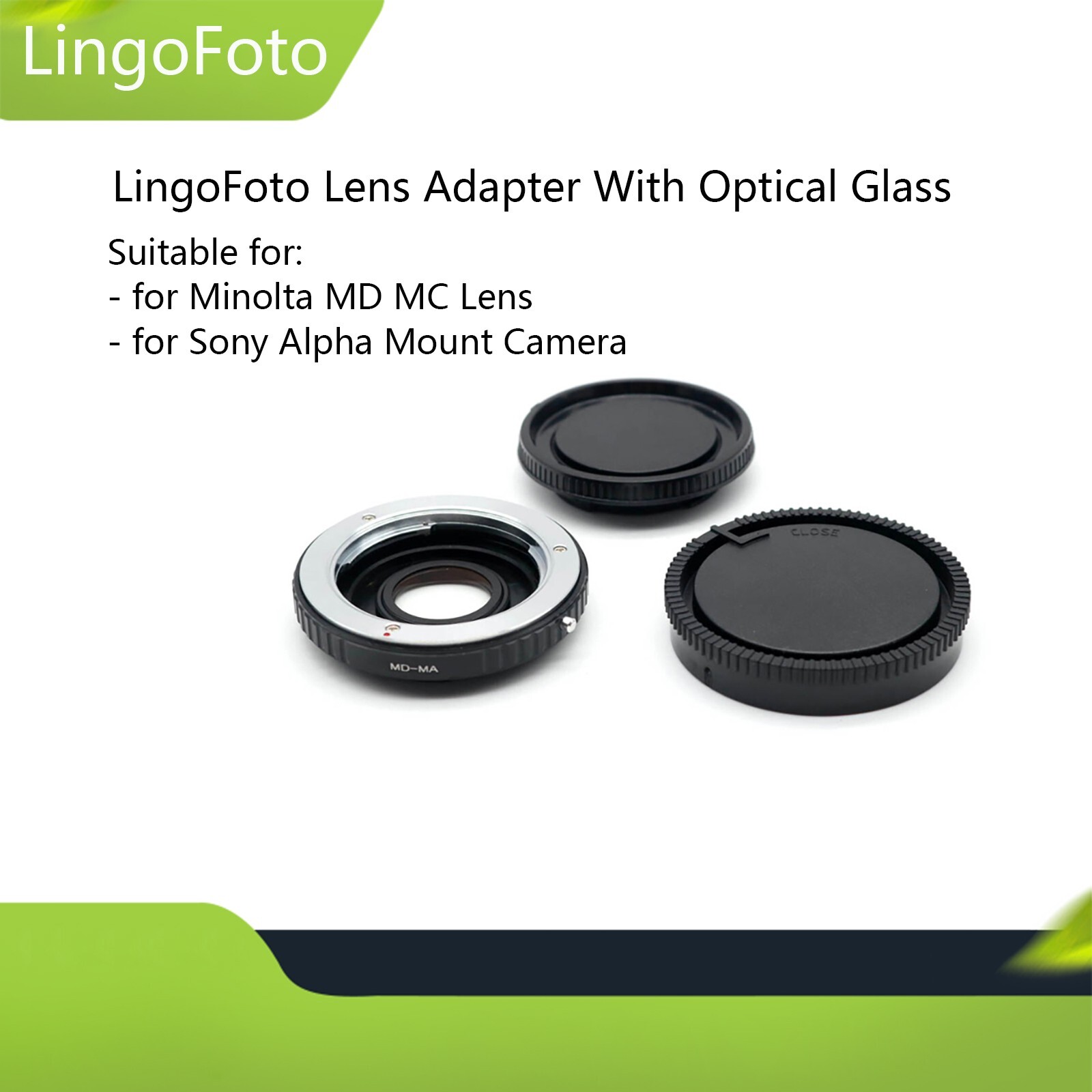 Lens Adapter for Minolta MD MC Lens to Sony Alpha Mount Camera (MD-MA) + Glass