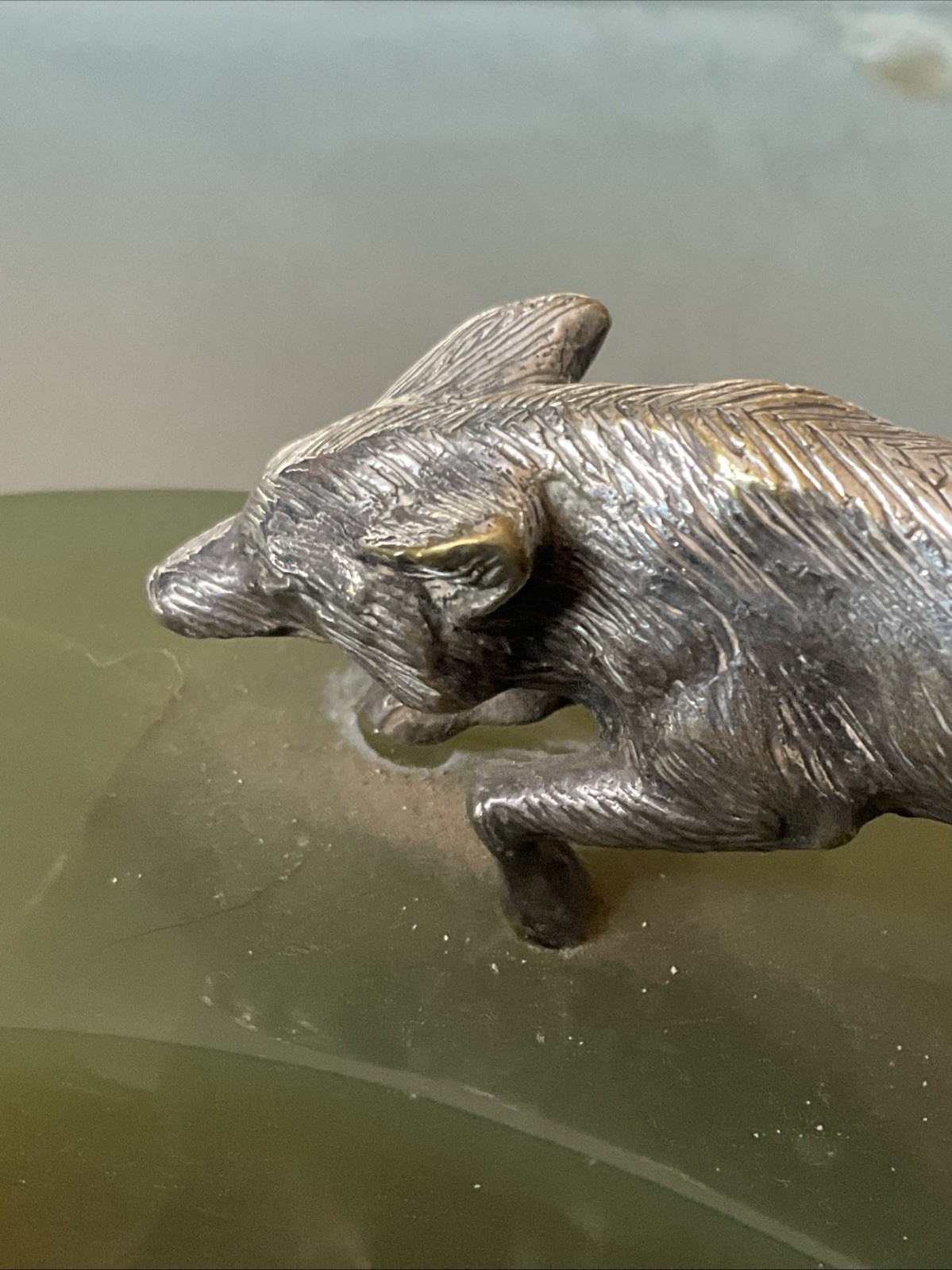 VINTAGE SILVER PLATED FOX FIGURE ON BASE.