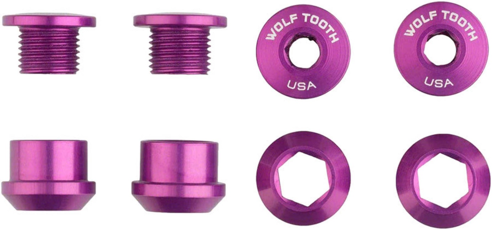 Wolf Tooth 1x Chainring Bolt Set - 6mm Dual Hex Fittings Set/4 Ultraviolet Purpl