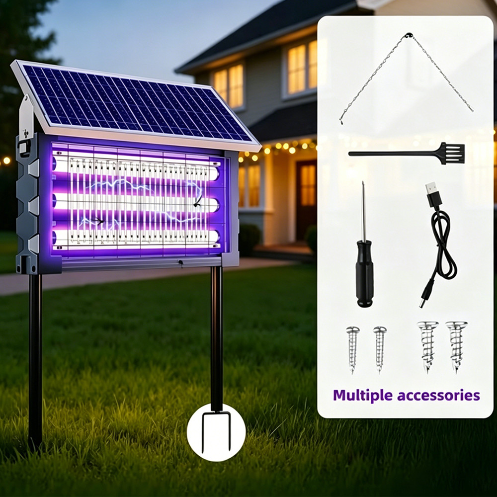 Solar Bug Zapper Outdoor Mosquito Zapper 4500V Waterproof Rechargeable Fly Trap