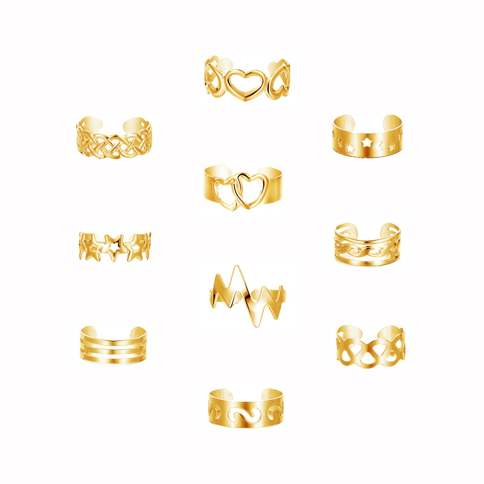 10PCS Gold Toe Rings for Adjustable Band Toe Rings Non Tarnish Moon Star Toe ...
