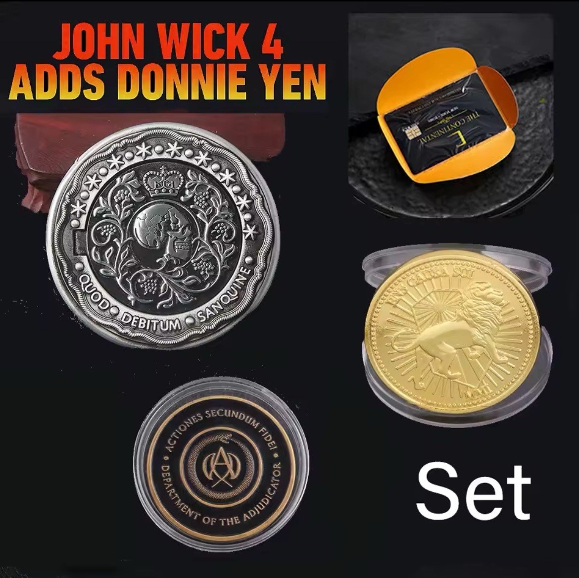 John Wick Blood Oath Marker Continental Hotel Card 2 Coins; 4 Pcs Movie Prop Set