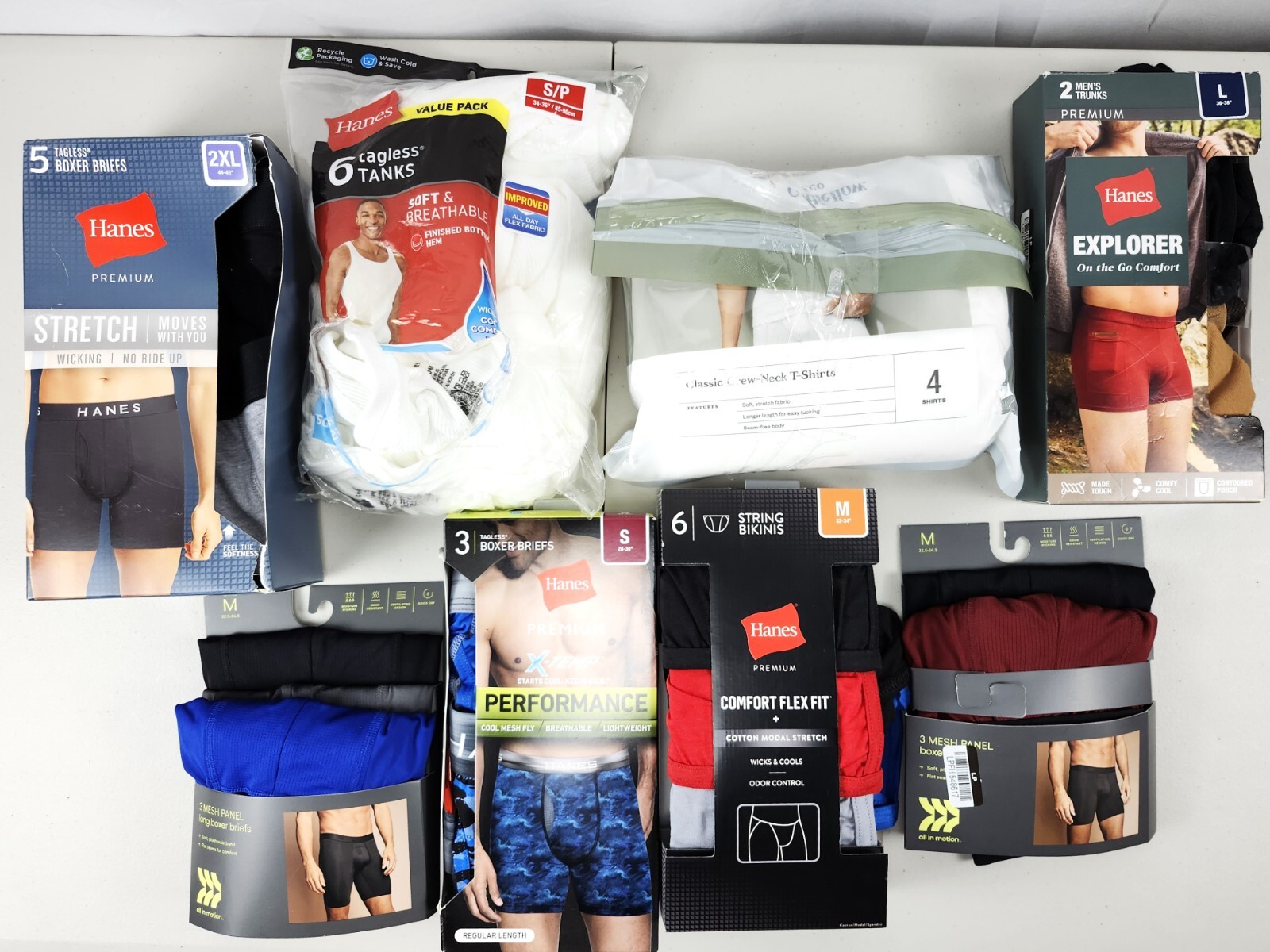 Lot of 8 Brand New Mostly Incomplete Packs of Men's Briefs, Boxers, T-Shirt