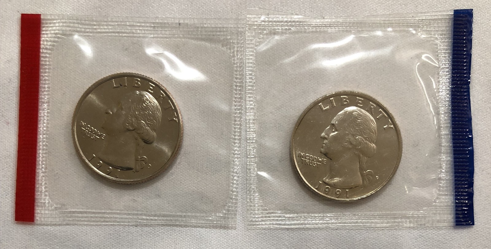 1991 P&D Washington Quarters  Unc in Mint Cello   FREE SHIP