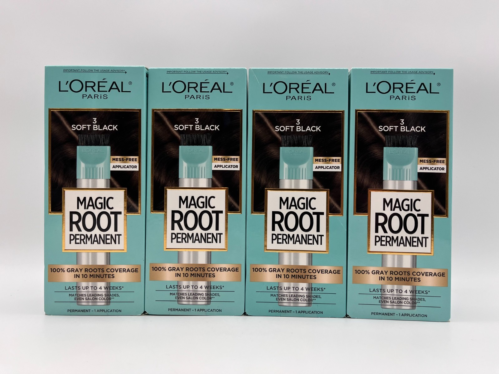 4x L'OREAL MAGIC ROOT PERMANENT #3 SOFT BLACK 10 MINUTE KIT SEALED MR 704