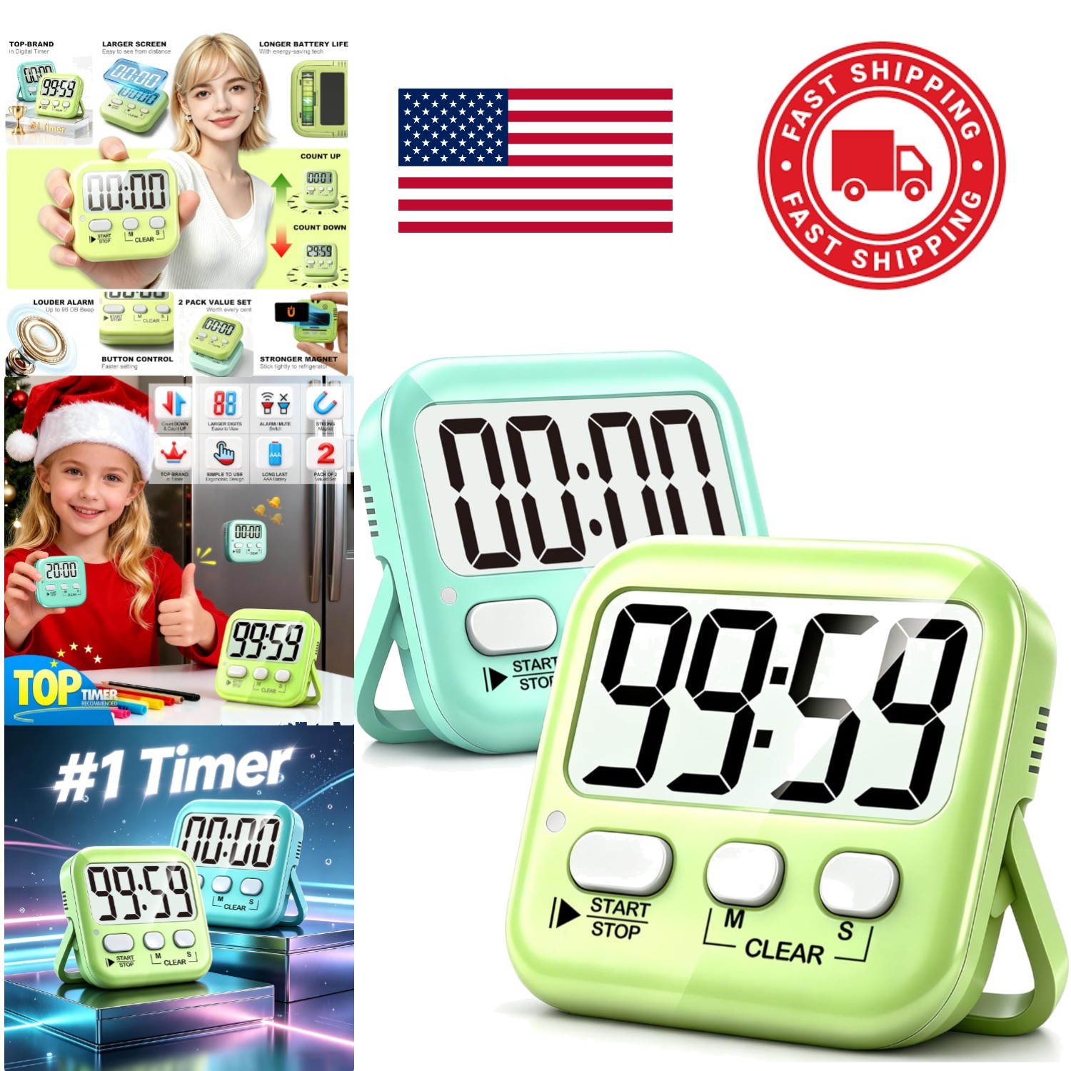 Digital Timer for Kids 2 Pack Macaron Color Loud Silent Mode for Cooking