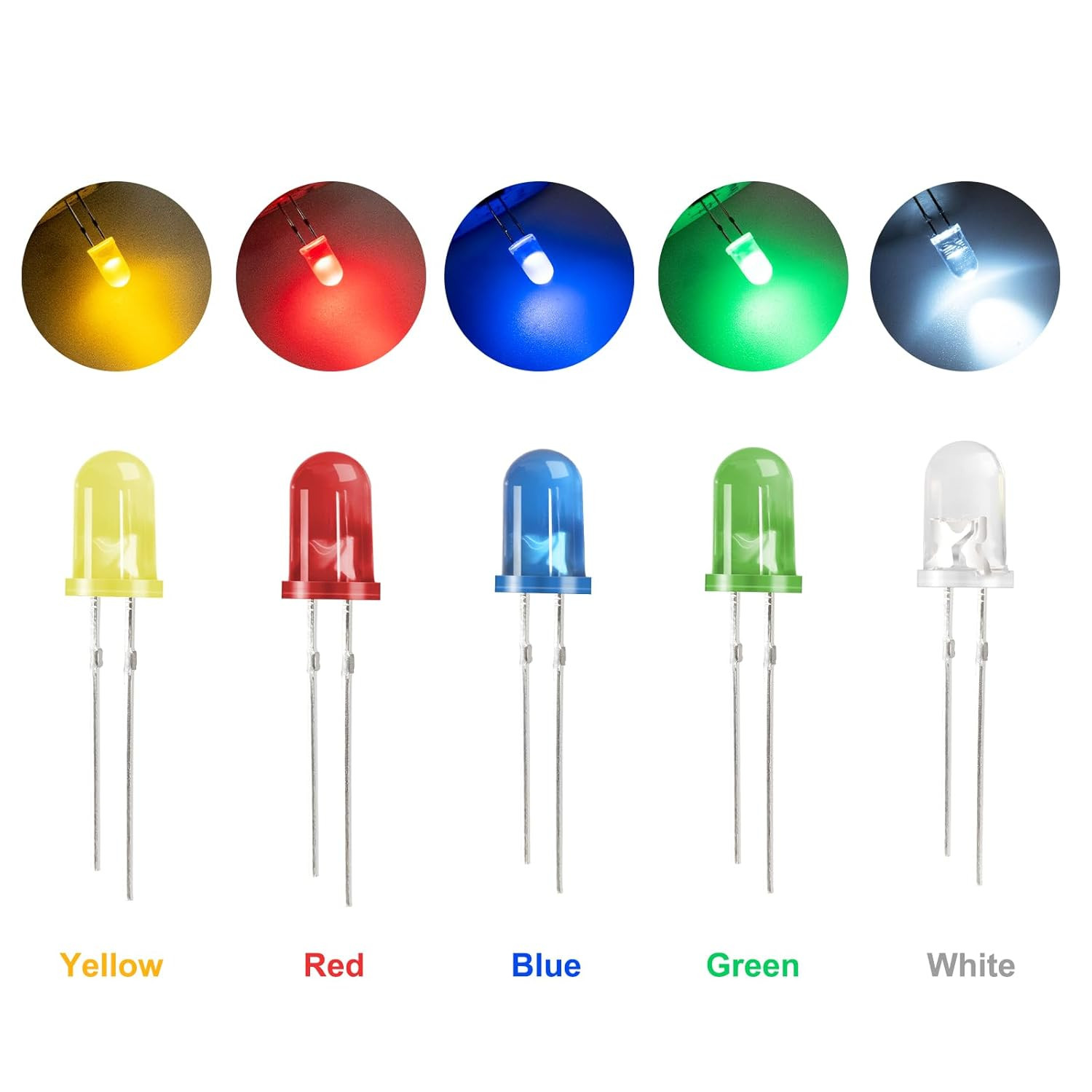 Dicuno 450Pcs 5Mm LED Diode, LED Light Kit Box 5 Colors, Mini LED Assorted Kit 5