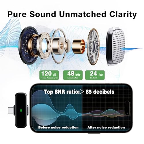 Wireless Lavalier Microphone for iPhone/Android - Dual Mini Noise Black