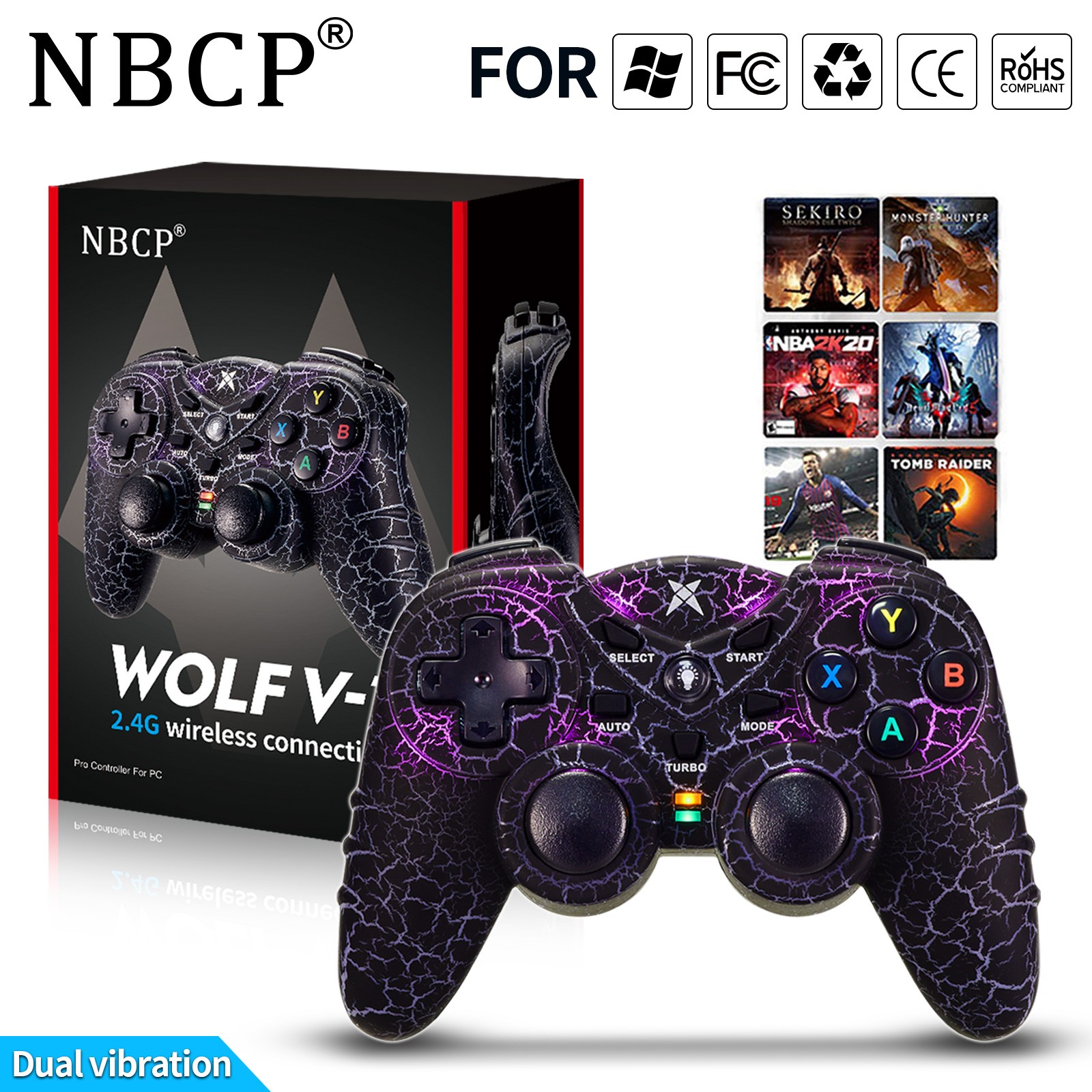 2.4GHz RF Wireless Gaming Controller LED Vibration for PC/PS3