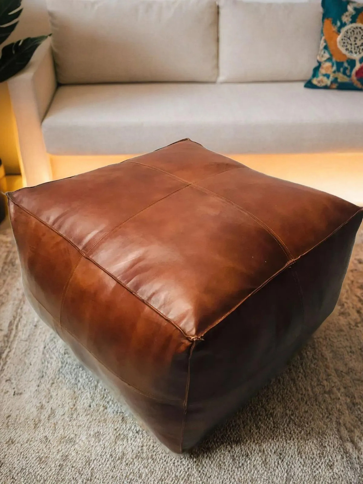 Unstuffed Leather Pouf Footstool Pouffe New Aamazing Boho Moroccan Ottoman 30''