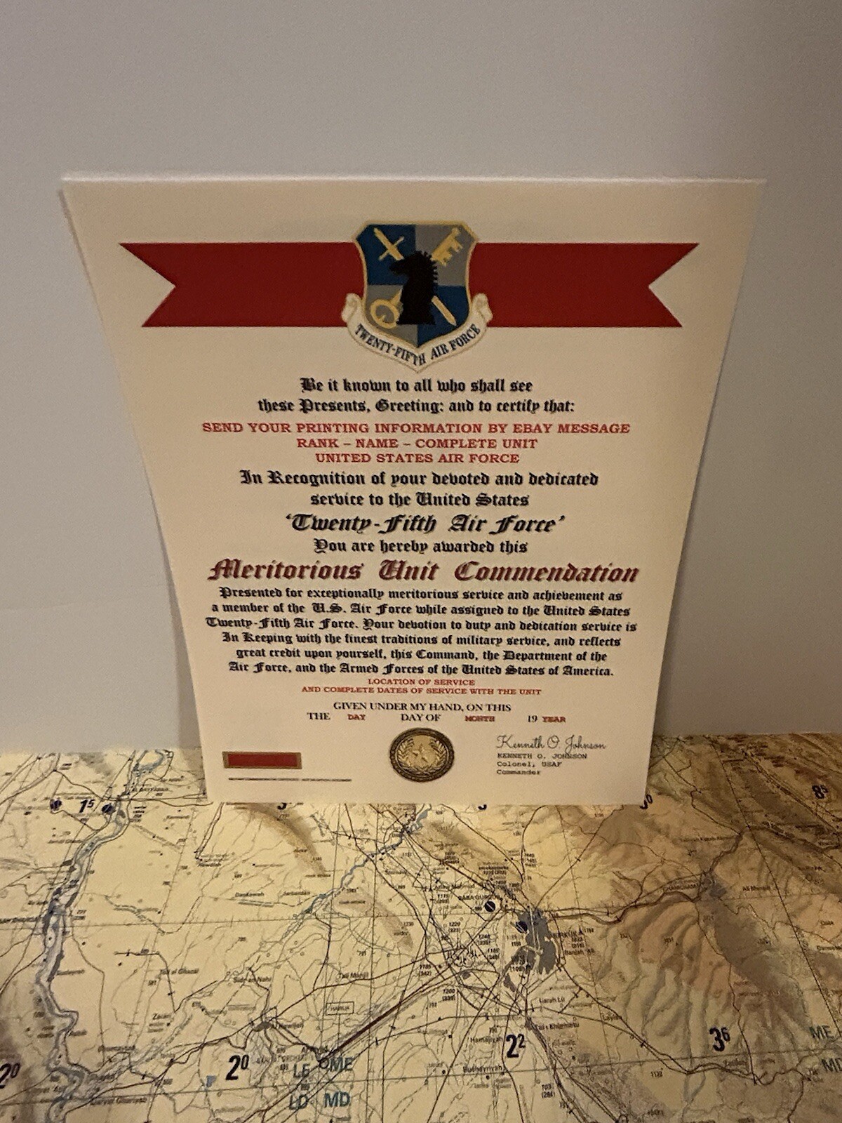 U.S. AIR FORCE / 25TH AIR FORCE - MERITORIOUS UNIT COMMENDATION CERTIFICATE