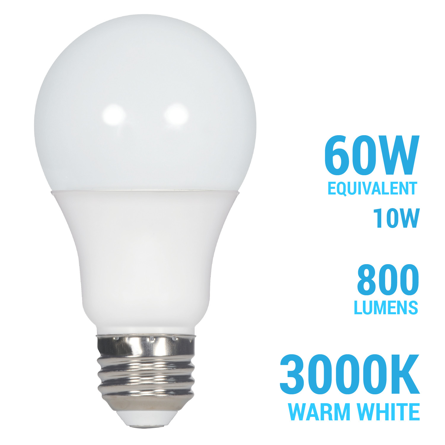 10W =60W Dimmable A19 Omni 800 Lumens LED 30K Warm White Frosted E26 Base Bulb