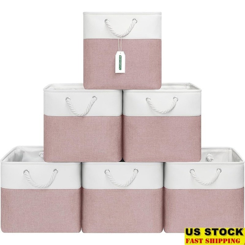 Foldable Storage Cube Bins W/ Strong Handles Multi-Purpose Organizer 6 Pack New