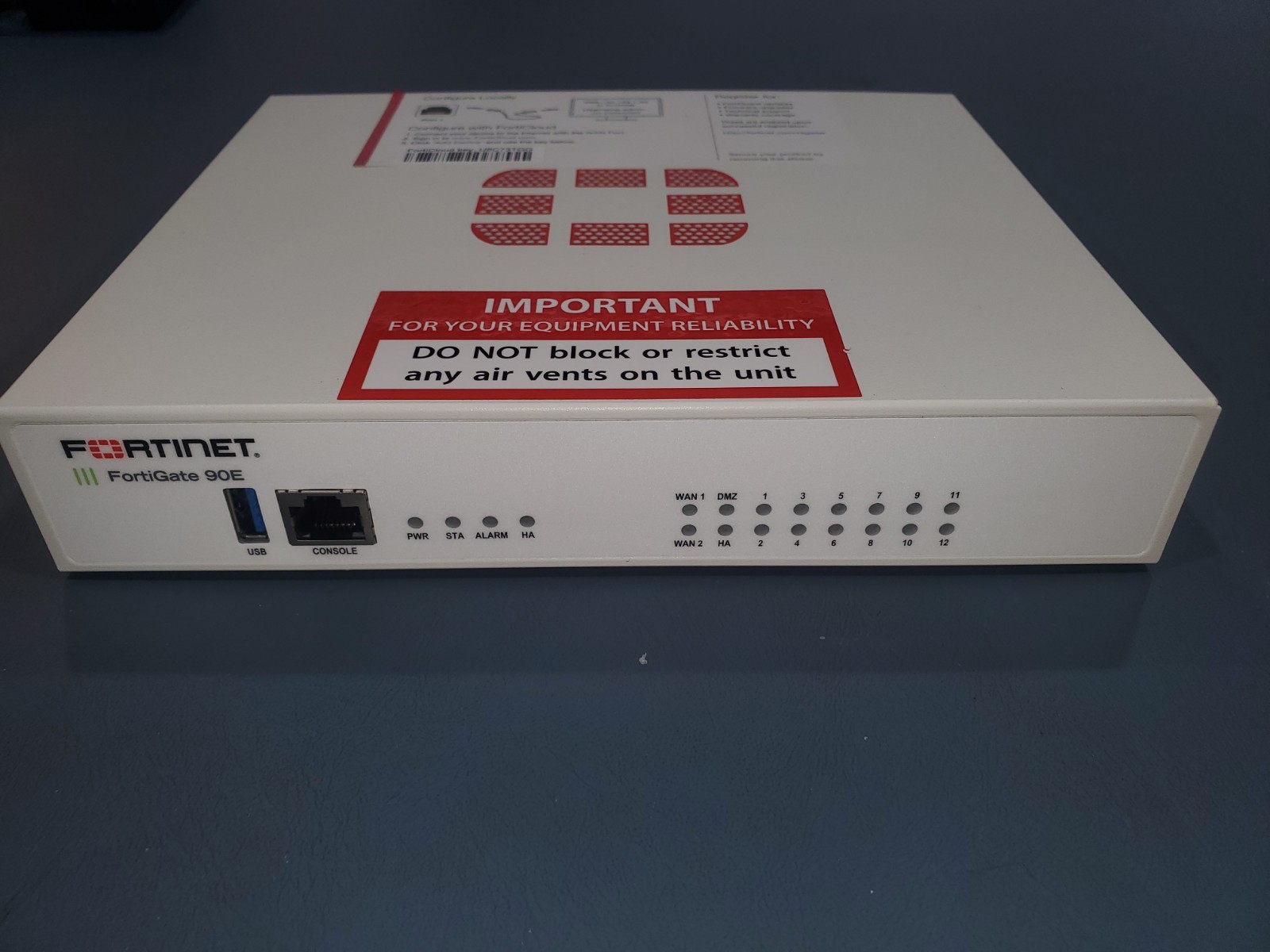 Fortinet FortiGate-90E FG-90E Firewall Router Unregistered w/Power & Cables