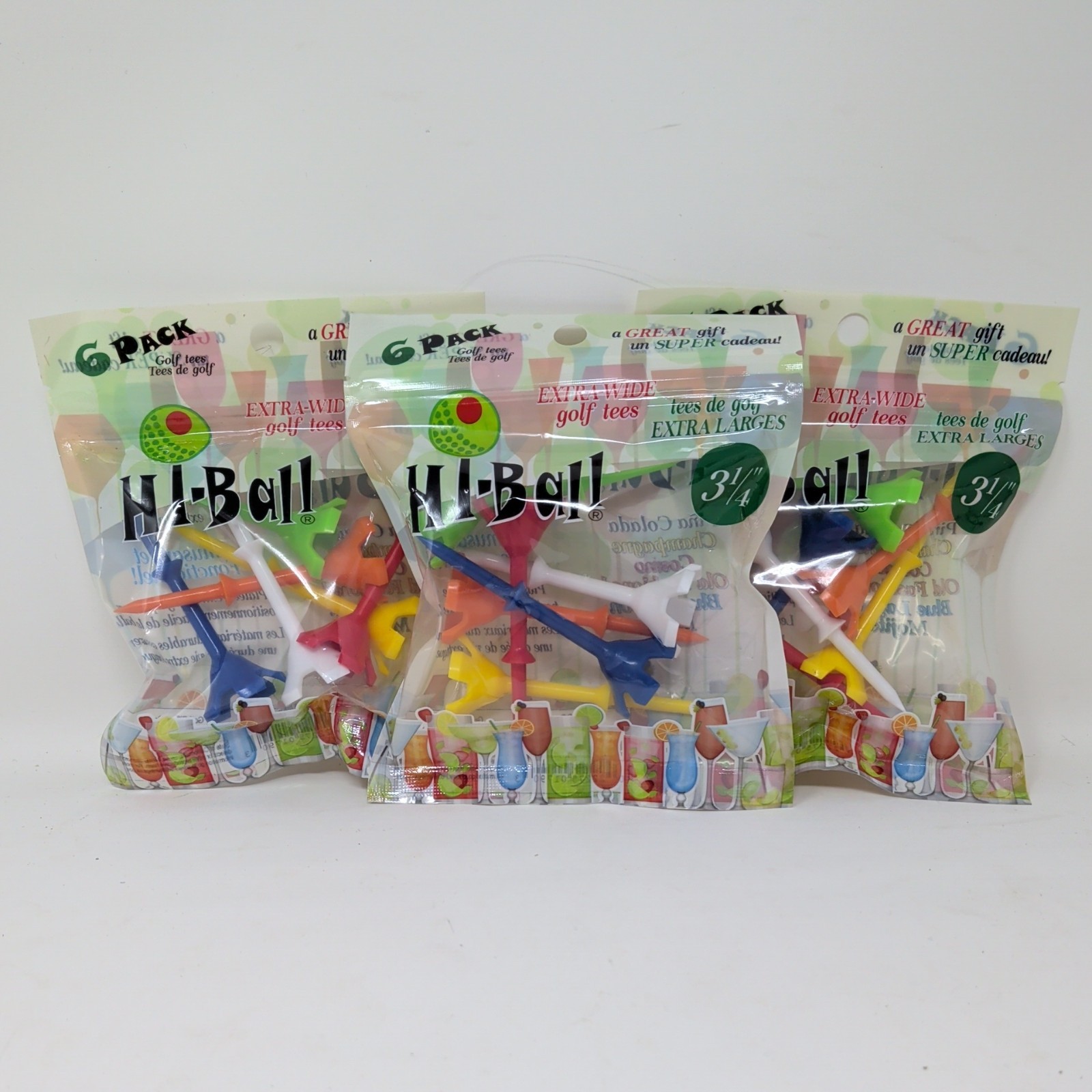 HI-BALL Martini Glass Wide 3-1/4" Colored Golf Tees 3 Packs of 6 (18 total)